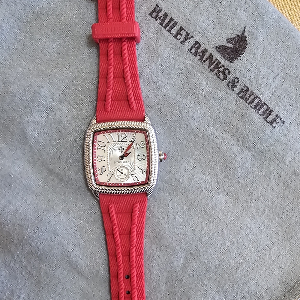 Judith Ripka Silver-Tone Watch with Red Accents and Red Strap - Picture 2 of 14